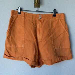 New Joie Orange High Waist Linen Shorts Size 10